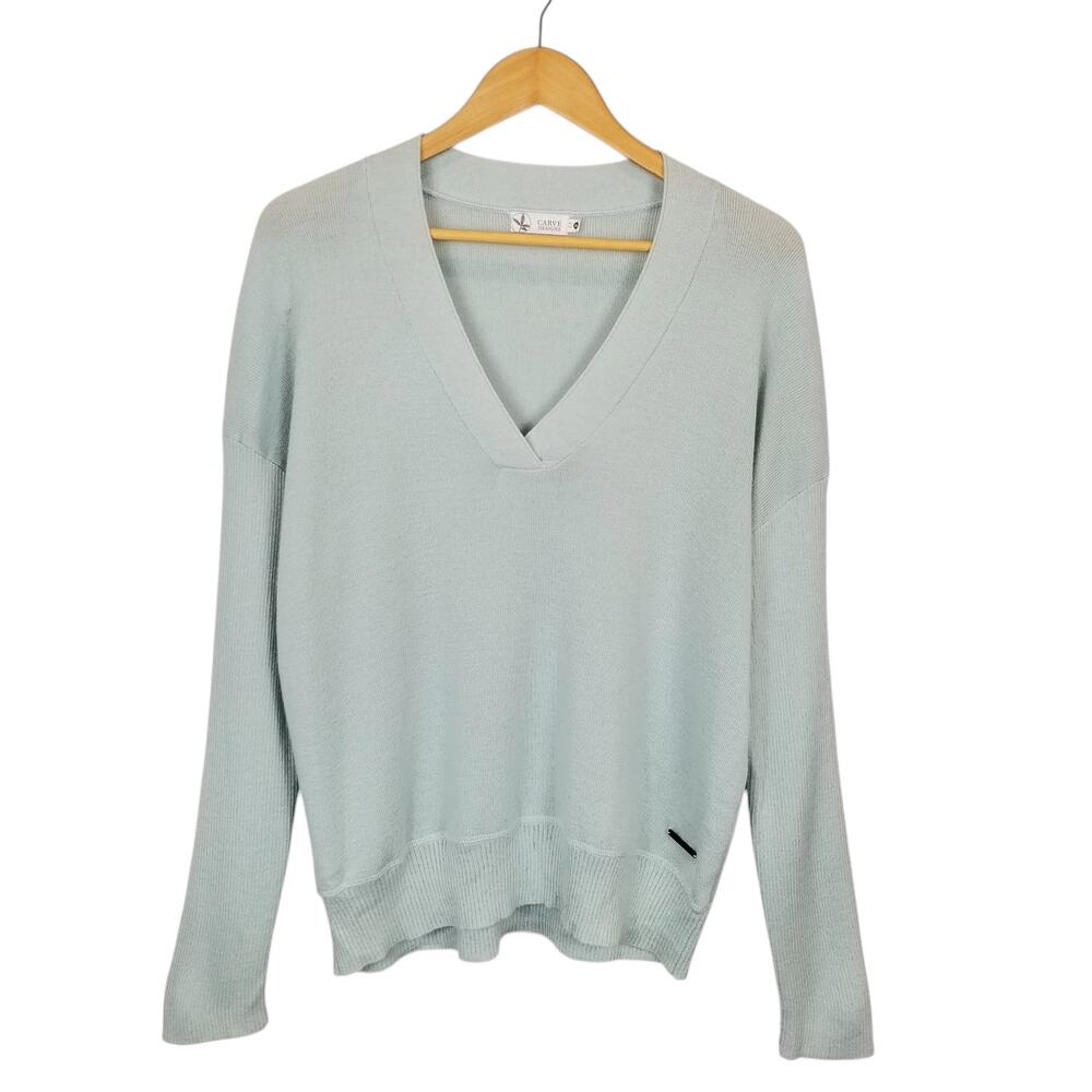 Carve Designs Women's Light Blue V-Neck Aurora Long Sleeve Sweater Size Medium